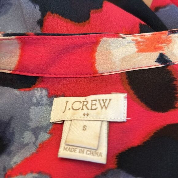 J Crew black red floral sheer long sleeve blouse Size S EUC - Picture 7 of 10